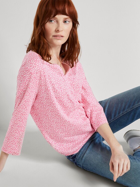 Gemustertes Shirt mit elastischem Bund - Frauen - pink offwhite floral minimal Gemustertes Shirt mit elastischem Bund - Frauen - pink offwhite floral minimal - 5 - TOM TAILOR