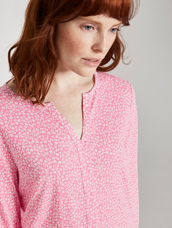 Gemustertes Shirt mit elastischem Bund - Frauen - pink offwhite floral minimal Gemustertes Shirt mit elastischem Bund - Frauen - pink offwhite floral minimal - 9 - TOM TAILOR