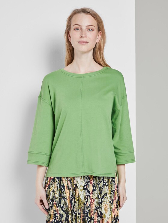 Cotton shirt with contrasting seams - Women - sundried turf green Cotton shirt with contrasting seams - Women - sundried turf green - 1 - TOM TAILOR