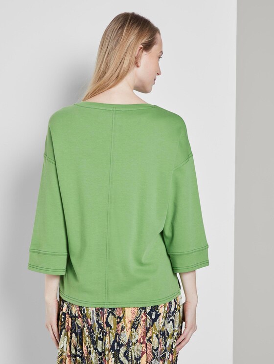Cotton shirt with contrasting seams - Women - sundried turf green Cotton shirt with contrasting seams - Women - sundried turf green - 2 - TOM TAILOR