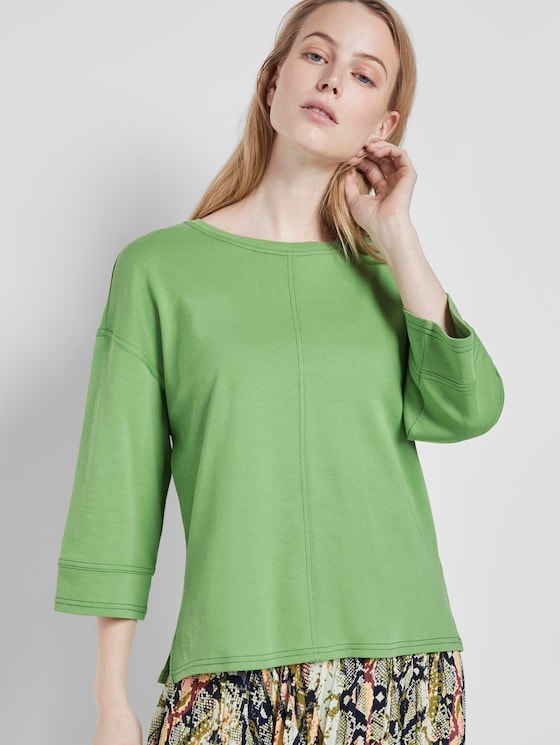 Cotton shirt with contrasting seams - Women - sundried turf green Cotton shirt with contrasting seams - Women - sundried turf green - 5 - TOM TAILOR