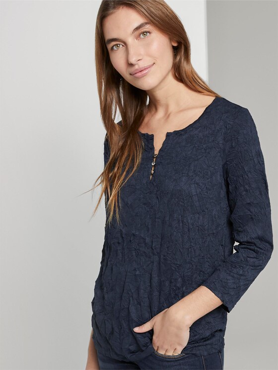 Patterned shirt in a crincle look - Women - Sky Captain Blue Patterned shirt in a crincle look - Women - Sky Captain Blue - 5 - TOM TAILOR