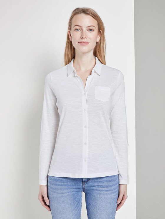 Hemdbluse mit seitlichem Ripp-Einsatz - Frauen - Whisper White Hemdbluse mit seitlichem Ripp-Einsatz - Frauen - Whisper White - 1 - TOM TAILOR