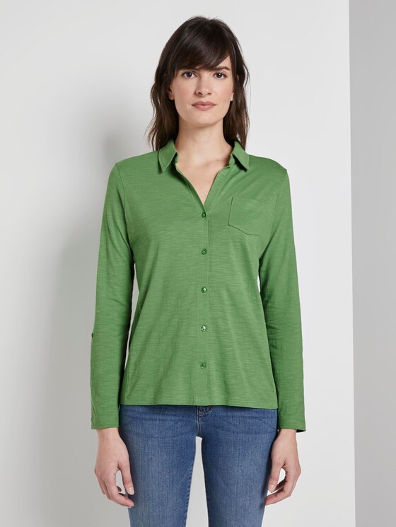 Hemdbluse mit seitlichem Ripp-Einsatz - Frauen - sundried turf green Hemdbluse mit seitlichem Ripp-Einsatz - Frauen - sundried turf green - 1 - TOM TAILOR
