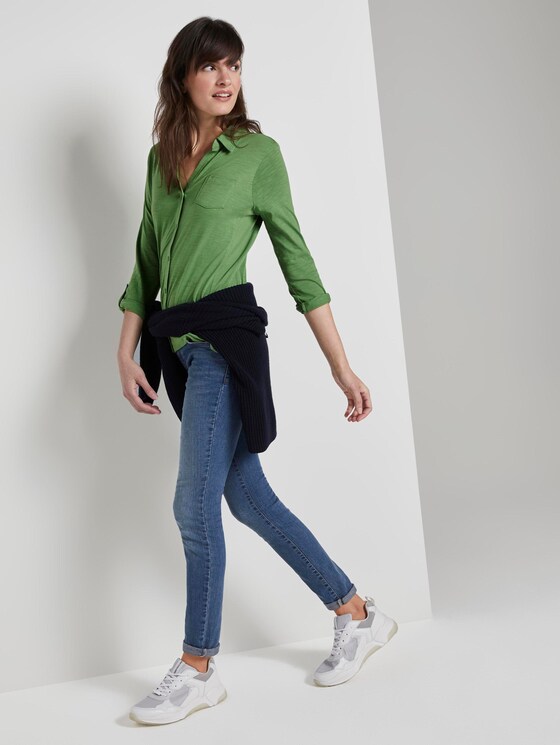 Hemdbluse mit seitlichem Ripp-Einsatz - Frauen - sundried turf green Hemdbluse mit seitlichem Ripp-Einsatz - Frauen - sundried turf green - 3 - TOM TAILOR