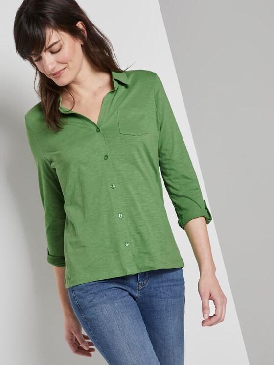 Hemdbluse mit seitlichem Ripp-Einsatz - Frauen - sundried turf green Hemdbluse mit seitlichem Ripp-Einsatz - Frauen - sundried turf green - 5 - TOM TAILOR