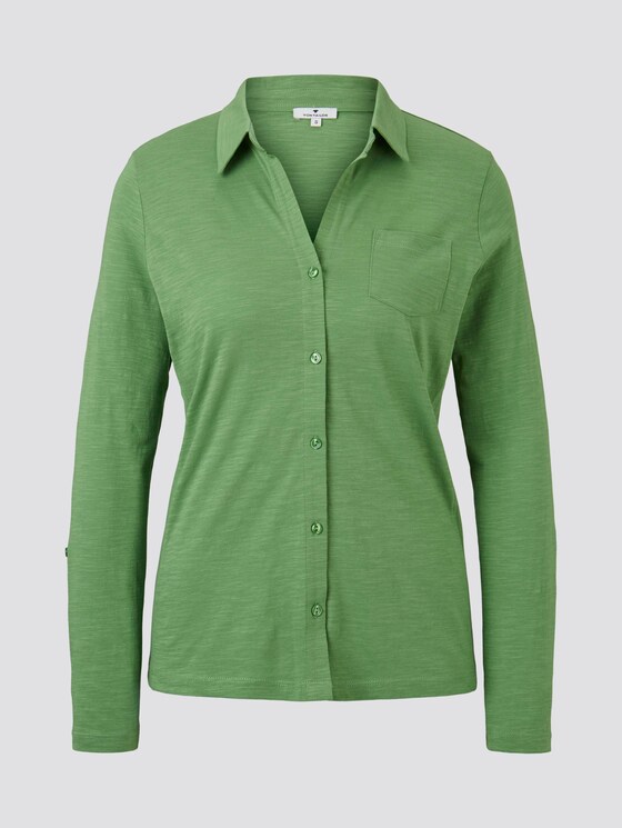Hemdbluse mit seitlichem Ripp-Einsatz - Frauen - sundried turf green Hemdbluse mit seitlichem Ripp-Einsatz - Frauen - sundried turf green - 7 - TOM TAILOR