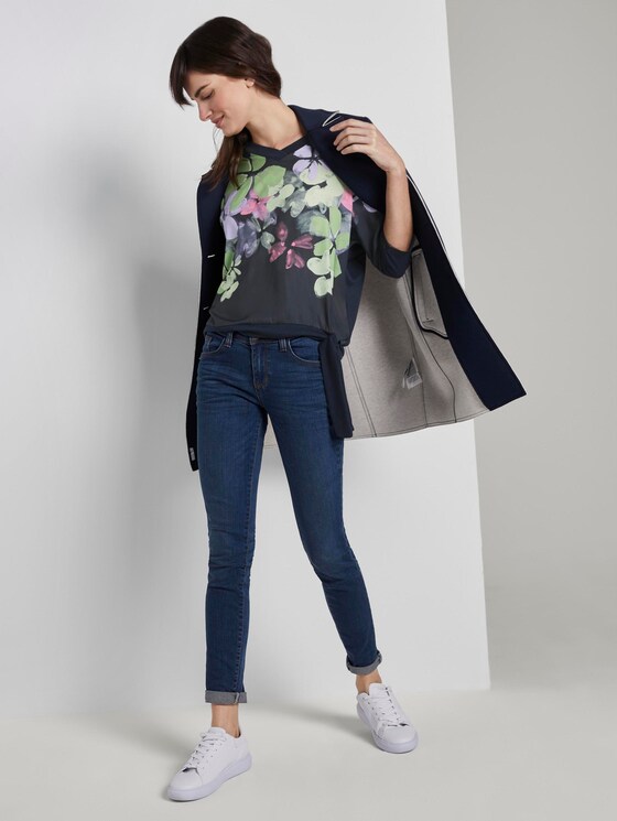 T-Shirt mit floralem Print im Material-Mix - Frauen - Sky Captain Blue T-Shirt mit floralem Print im Material-Mix - Frauen - Sky Captain Blue - 3 - TOM TAILOR