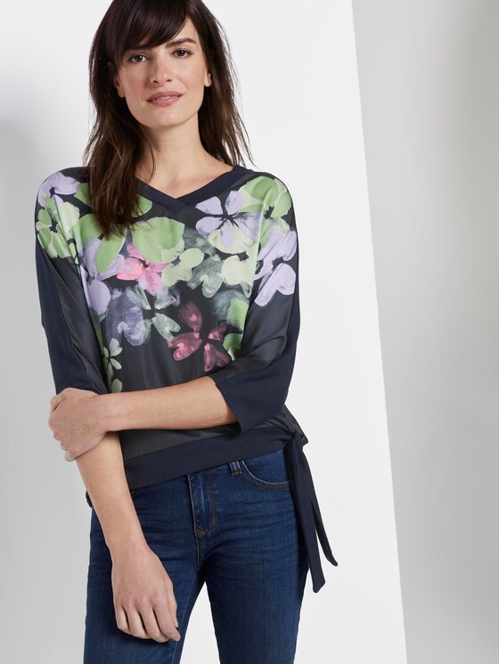 T-Shirt mit floralem Print im Material-Mix - Frauen - Sky Captain Blue T-Shirt mit floralem Print im Material-Mix - Frauen - Sky Captain Blue - 5 - TOM TAILOR