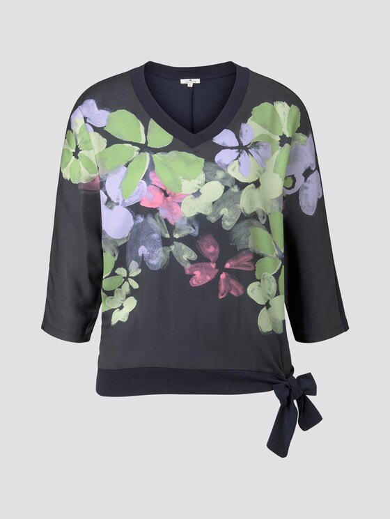 T-Shirt mit floralem Print im Material-Mix - Frauen - Sky Captain Blue T-Shirt mit floralem Print im Material-Mix - Frauen - Sky Captain Blue - 7 - TOM TAILOR