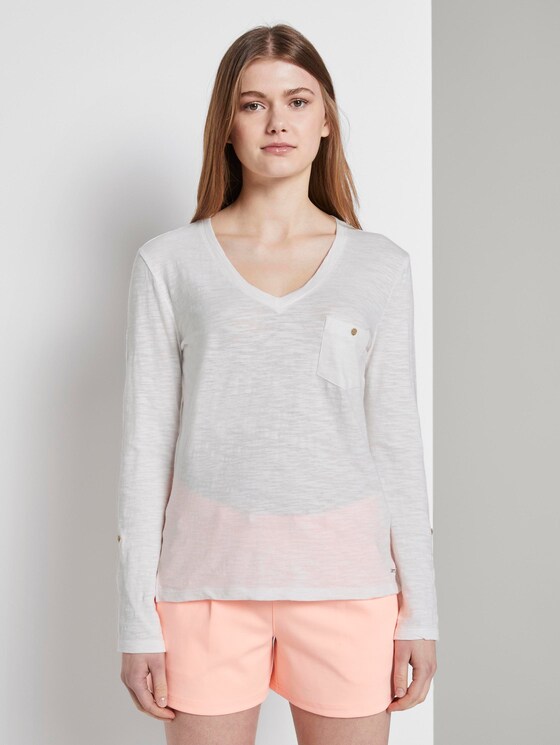 T-Shirt mit V-Ausschnitt - Frauen - Off White T-Shirt mit V-Ausschnitt - Frauen - Off White - 1 - TOM TAILOR Denim