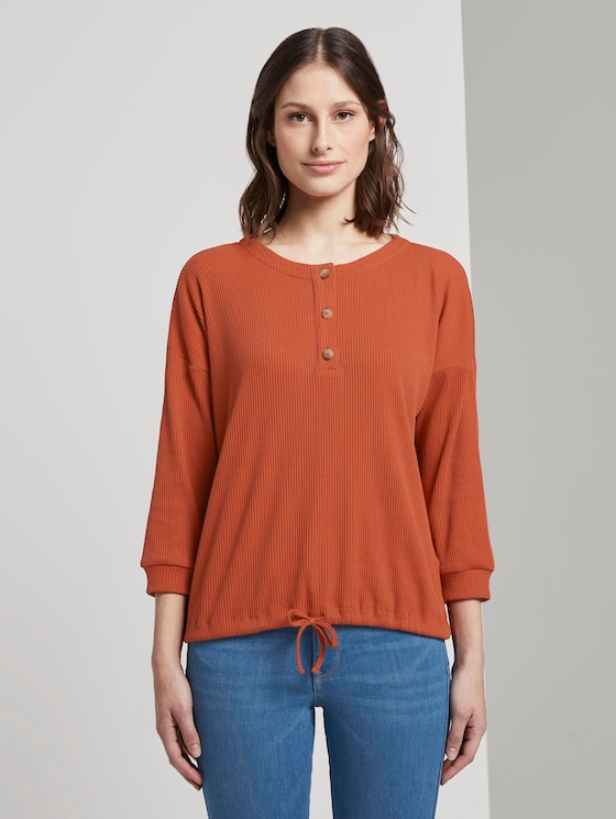 Ribbed long-sleeved top with a button tab - Women - fox orange Ribbed long-sleeved top with a button tab - Women - fox orange - 1 - TOM TAILOR Denim