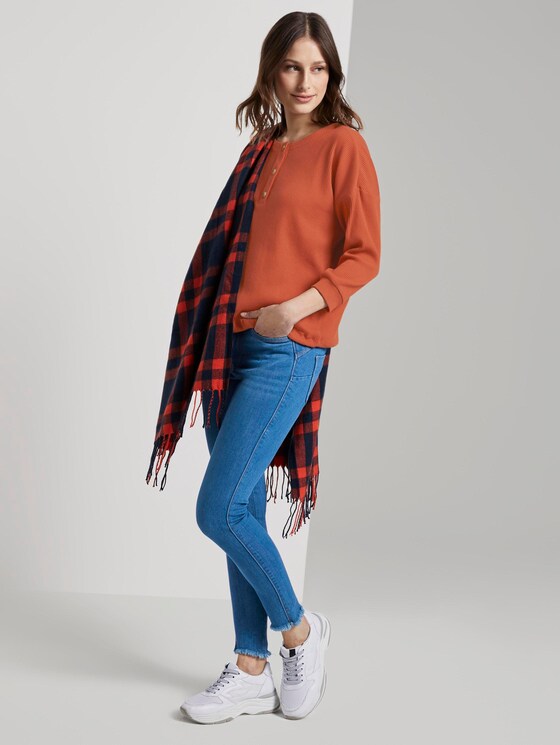 Ribbed long-sleeved top with a button tab - Women - fox orange Ribbed long-sleeved top with a button tab - Women - fox orange - 3 - TOM TAILOR Denim