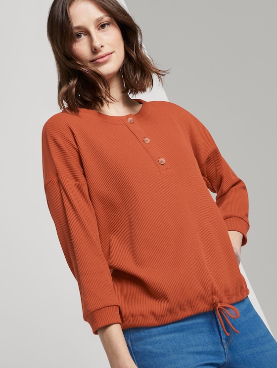 Ribbed long-sleeved top with a button tab - Women - fox orange Ribbed long-sleeved top with a button tab - Women - fox orange - 5 - TOM TAILOR Denim