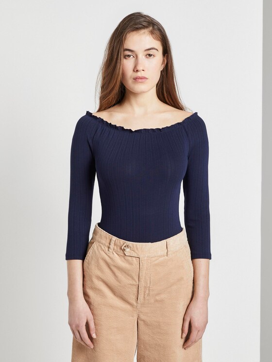 Schulterfreier Body in Ripp-Optik - Frauen - Real Navy Blue Schulterfreier Body in Ripp-Optik - Frauen - Real Navy Blue - 1 - TOM TAILOR Denim