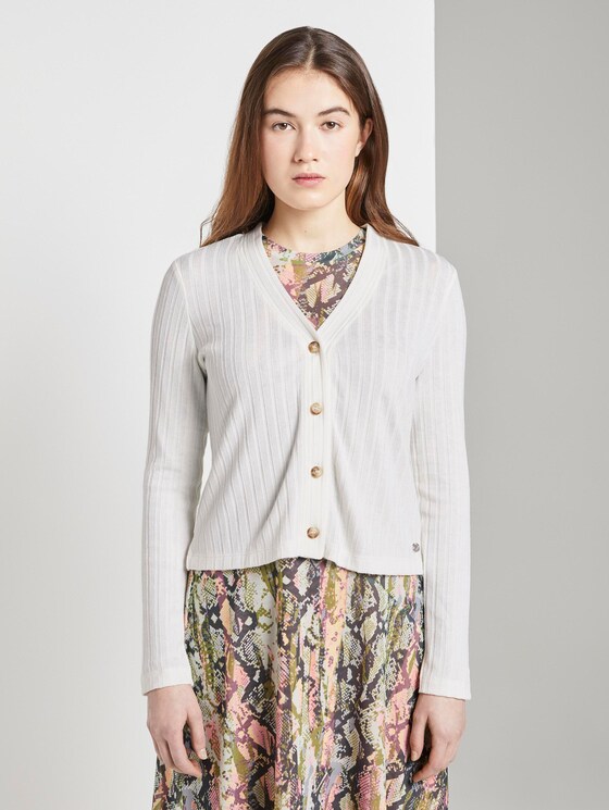 Cardigan in a ribbed look - Women - Gardenia White Cardigan in a ribbed look - Women - Gardenia White - 1 - TOM TAILOR Denim