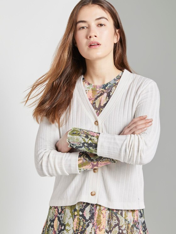 Cardigan in a ribbed look - Women - Gardenia White Cardigan in a ribbed look - Women - Gardenia White - 5 - TOM TAILOR Denim