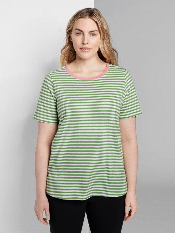 Striped T-shirt with a contrasting cover - Women - green stripe Striped T-shirt with a contrasting cover - Women - green stripe - 1 - My True Me