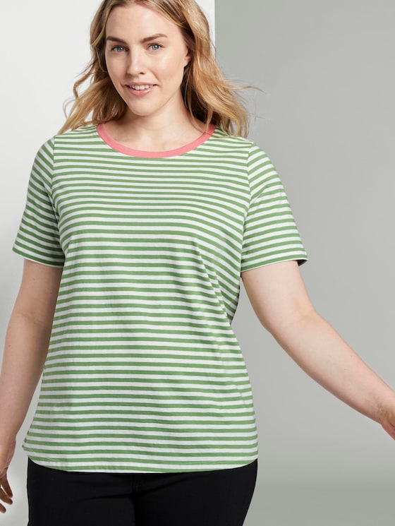 Striped T-shirt with a contrasting cover - Women - green stripe Striped T-shirt with a contrasting cover - Women - green stripe - 5 - My True Me