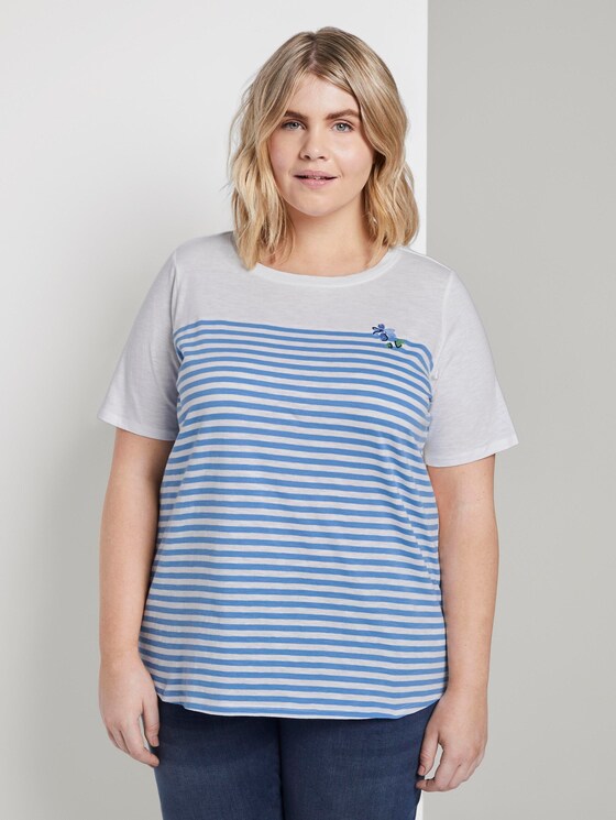 Gestreiftes T-Shirt mit Stickerei - Frauen - Whisper White Gestreiftes T-Shirt mit Stickerei - Frauen - Whisper White - 1 - My True Me