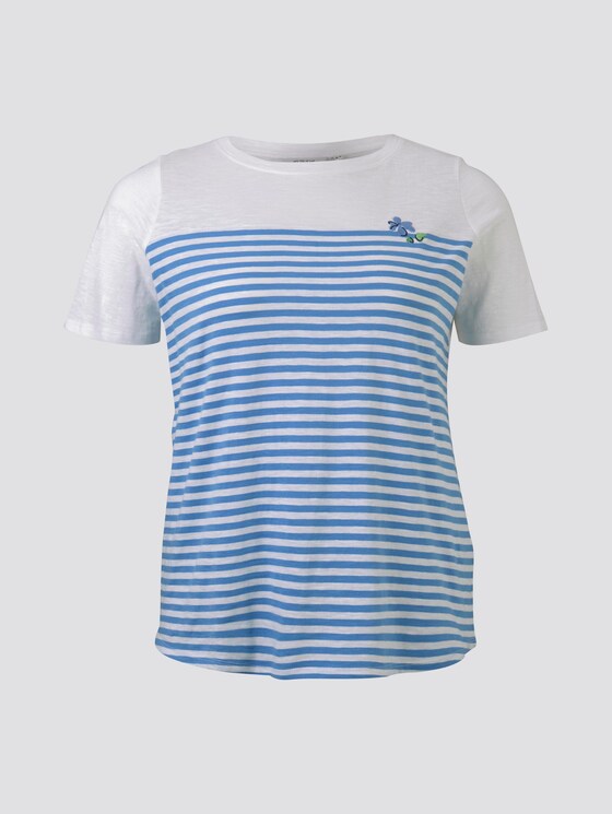 Gestreiftes T-Shirt mit Stickerei - Frauen - Whisper White Gestreiftes T-Shirt mit Stickerei - Frauen - Whisper White - 7 - My True Me