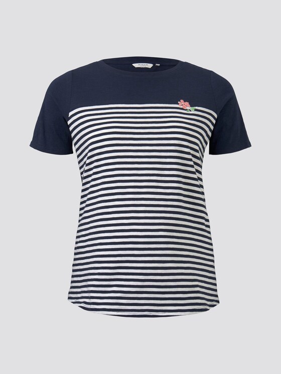 Gestreiftes T-Shirt mit Stickerei - Frauen - Real Navy Blue Gestreiftes T-Shirt mit Stickerei - Frauen - Real Navy Blue - 7 - My True Me