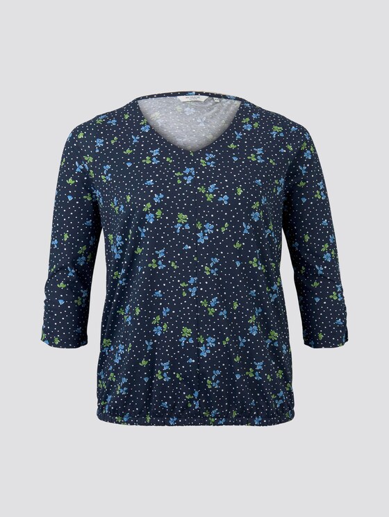 Gemustertes Langarmshirt mit Ärmeldetail - Frauen - navy flower dot print Gemustertes Langarmshirt mit Ärmeldetail - Frauen - navy flower dot print - 7 - My True Me