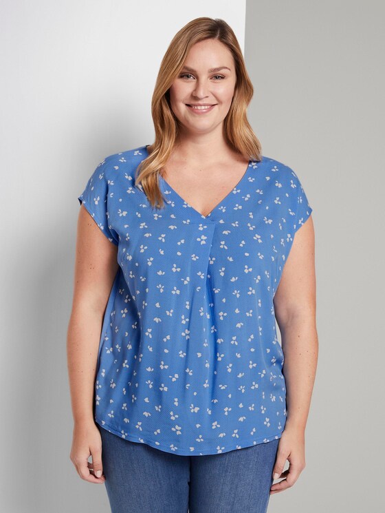 Gemustertes T-Shirt aus Materialmix - Frauen - light blue flower print Gemustertes T-Shirt aus Materialmix - Frauen - light blue flower print - 1 - My True Me