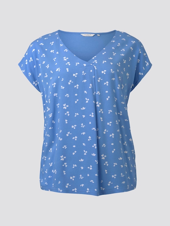 Gemustertes T-Shirt aus Materialmix - Frauen - light blue flower print Gemustertes T-Shirt aus Materialmix - Frauen - light blue flower print - 7 - My True Me