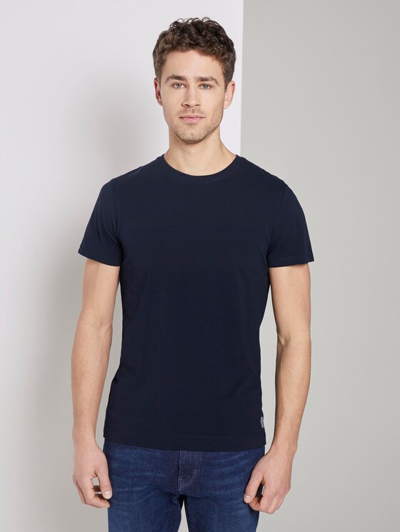T-Shirt mit Rippblende am Ausschnitt - Männer - Sky Captain Blue T-Shirt mit Rippblende am Ausschnitt - Männer - Sky Captain Blue - 1 - TOM TAILOR