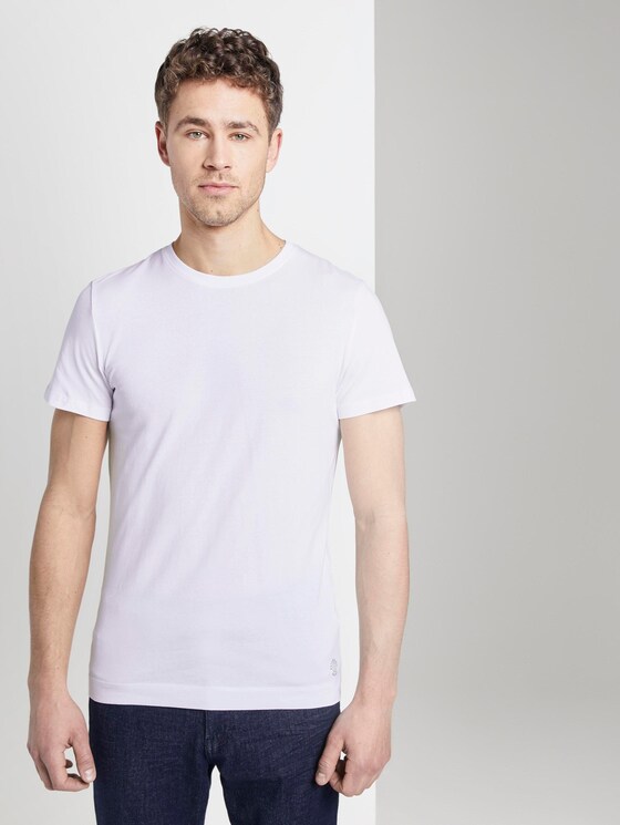 T-Shirt mit Rippblende am Ausschnitt - Männer - White T-Shirt mit Rippblende am Ausschnitt - Männer - White - 1 - TOM TAILOR