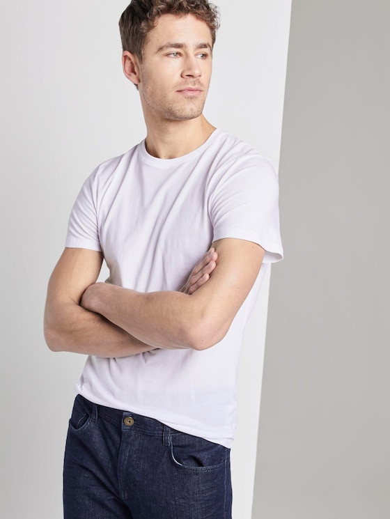 T-Shirt mit Rippblende am Ausschnitt - Männer - White T-Shirt mit Rippblende am Ausschnitt - Männer - White - 5 - TOM TAILOR
