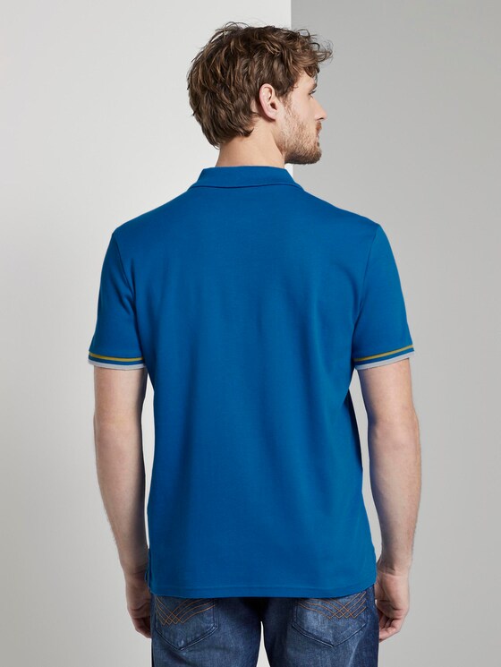 Polo shirt with a striped rib trim - Men - victory blue Polo shirt with a striped rib trim - Men - victory blue - 2 - TOM TAILOR