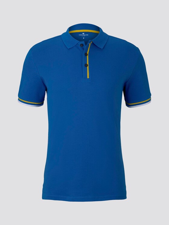 Polo shirt with a striped rib trim - Men - victory blue Polo shirt with a striped rib trim - Men - victory blue - 7 - TOM TAILOR