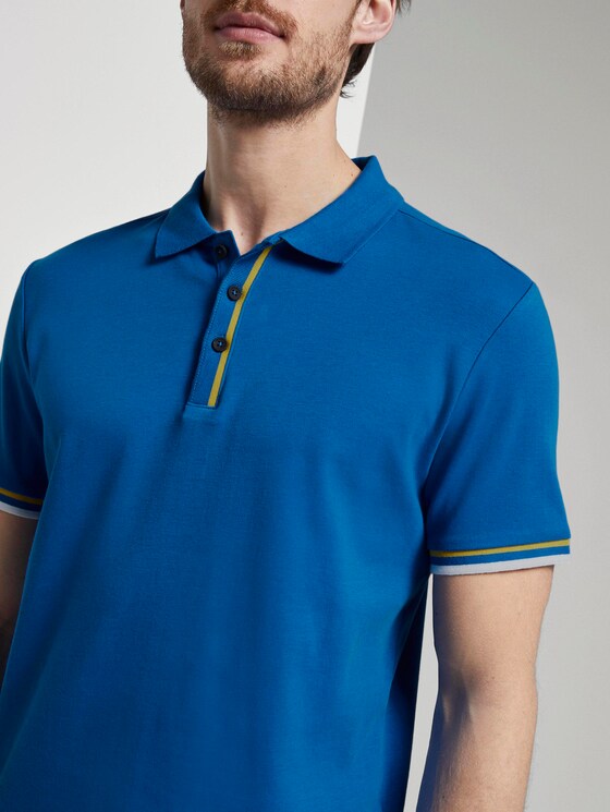 Polo shirt with a striped rib trim - Men - victory blue Polo shirt with a striped rib trim - Men - victory blue - 9 - TOM TAILOR