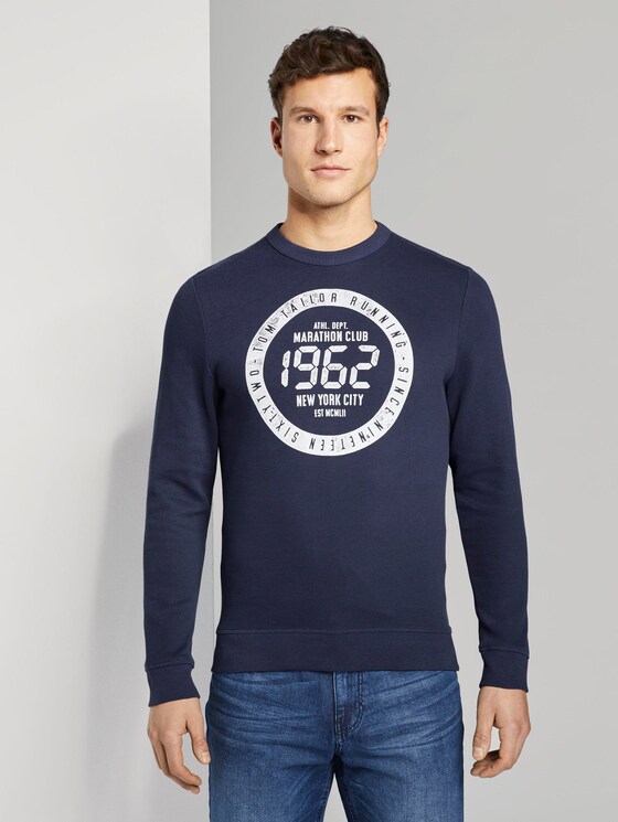 Strukturiertes Sweatshirt mit Marathon-Print - Männer - Black Iris Blue Strukturiertes Sweatshirt mit Marathon-Print - Männer - Black Iris Blue - 1 - TOM TAILOR
