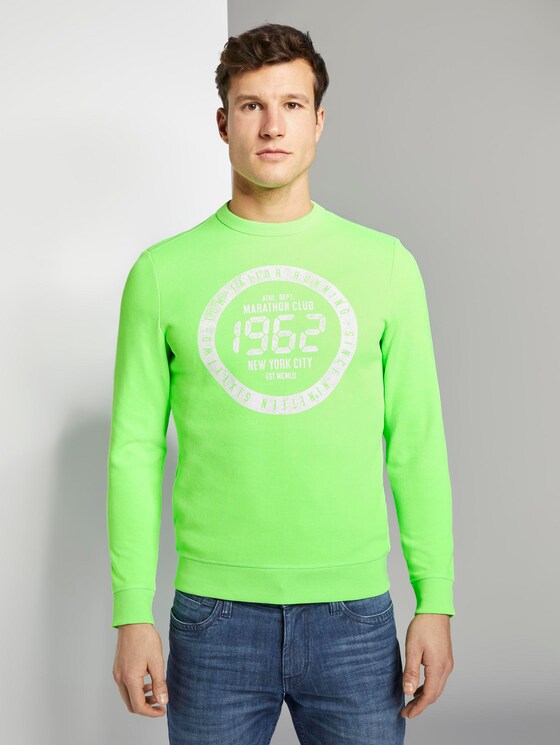 Strukturiertes Sweatshirt mit Marathon-Print - Männer - neon green white melange Strukturiertes Sweatshirt mit Marathon-Print - Männer - neon green white melange - 1 - TOM TAILOR