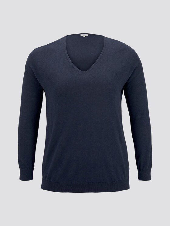 Strickpullover mit V-Ausschnitt - Frauen - Real Navy Blue Strickpullover mit V-Ausschnitt - Frauen - Real Navy Blue - 7 - My True Me