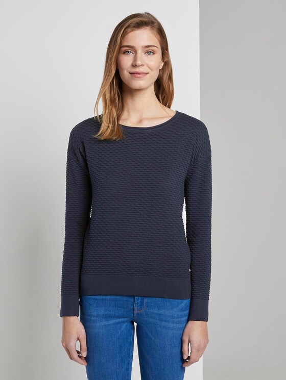 Pullover mit Waffelstruktur - Frauen - Real Navy Blue Pullover mit Waffelstruktur - Frauen - Real Navy Blue - 1 - TOM TAILOR Denim
