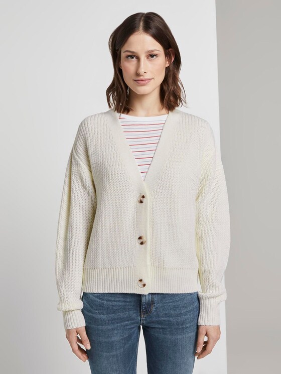 Kurzer Grobstrick-Cardigan - Frauen - Gardenia White Kurzer Grobstrick-Cardigan - Frauen - Gardenia White - 1 - TOM TAILOR Denim