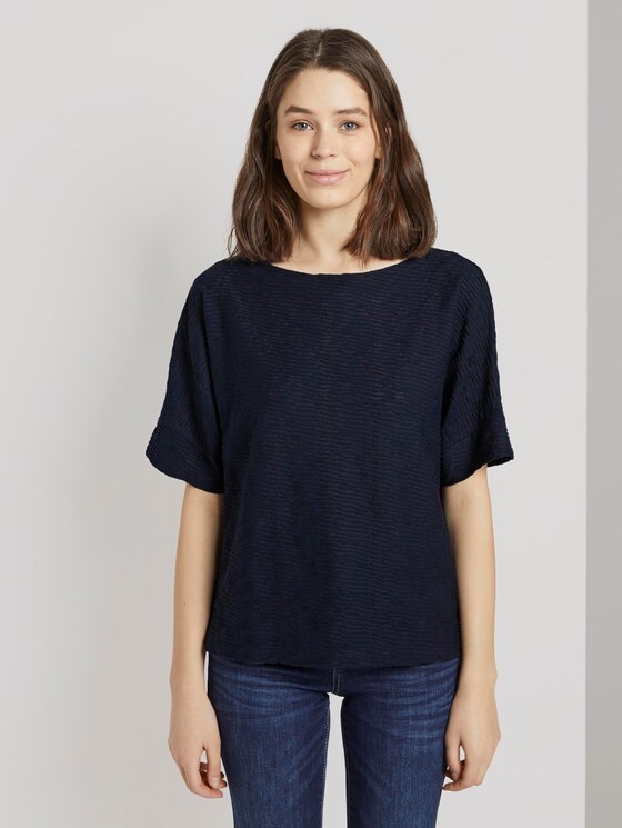 Textured T-shirt - Women - Sky Captain Blue Textured T-shirt - Women - Sky Captain Blue - 1 - TOM TAILOR