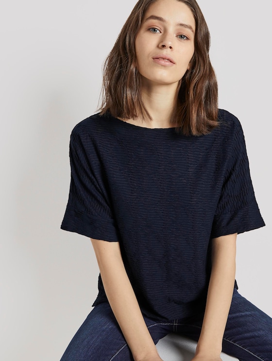 Textured T-shirt - Women - Sky Captain Blue Textured T-shirt - Women - Sky Captain Blue - 5 - TOM TAILOR