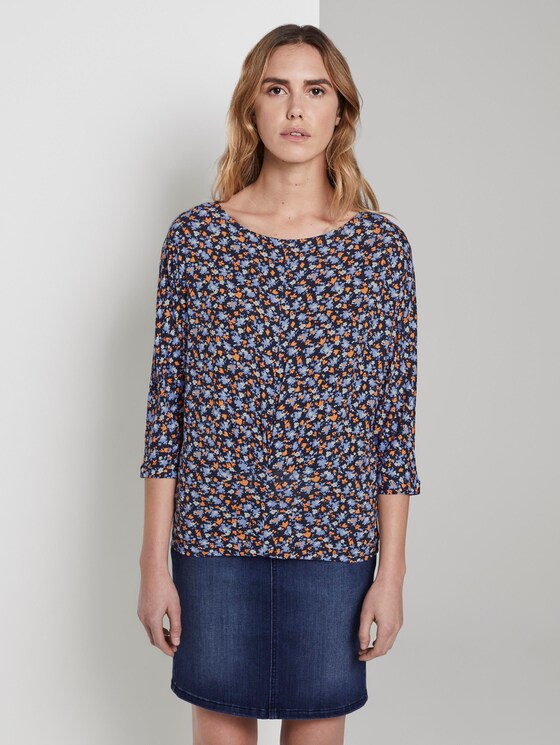 Patterned T-shirt with pleats - Women - navy floral design Patterned T-shirt with pleats - Women - navy floral design - 1 - TOM TAILOR