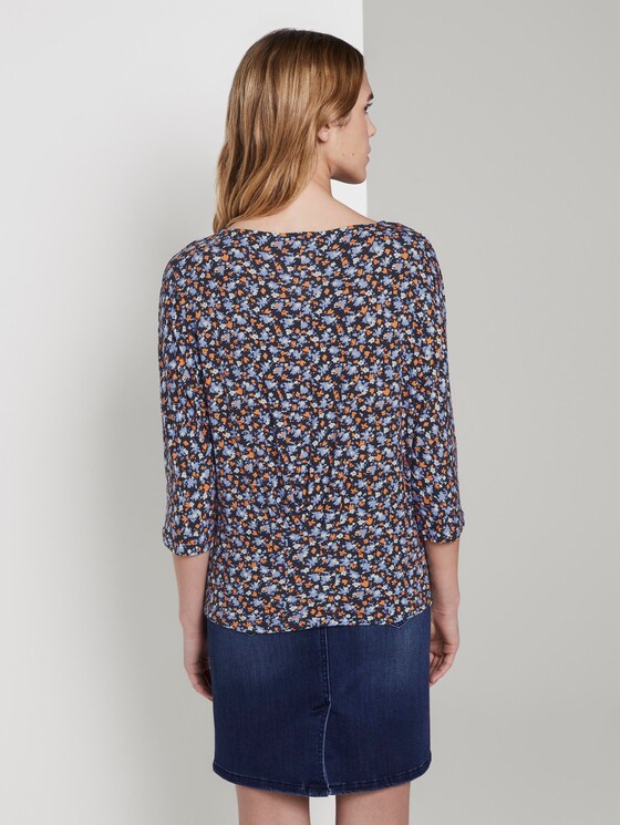 Patterned T-shirt with pleats - Women - navy floral design Patterned T-shirt with pleats - Women - navy floral design - 2 - TOM TAILOR