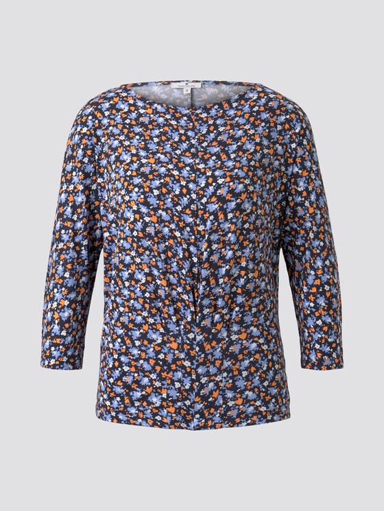 Patterned T-shirt with pleats - Women - navy floral design Patterned T-shirt with pleats - Women - navy floral design - 7 - TOM TAILOR