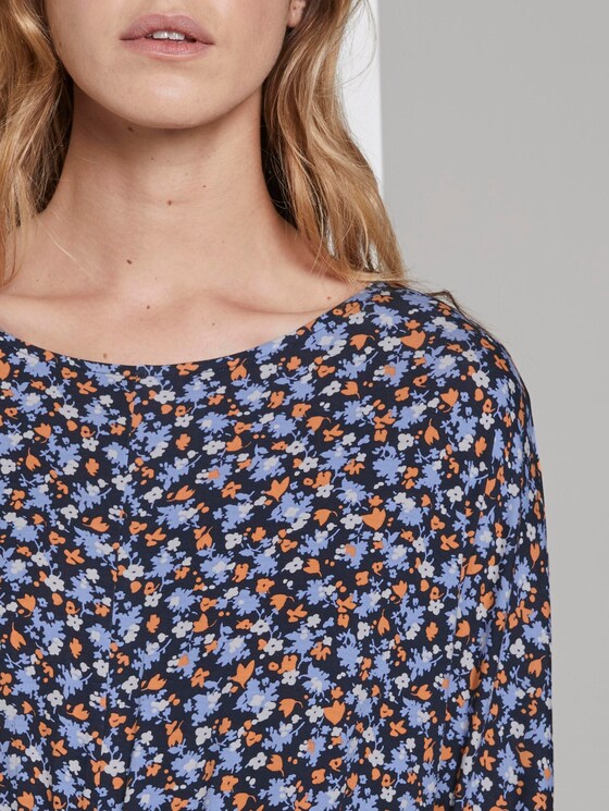 Patterned T-shirt with pleats - Women - navy floral design Patterned T-shirt with pleats - Women - navy floral design - 9 - TOM TAILOR