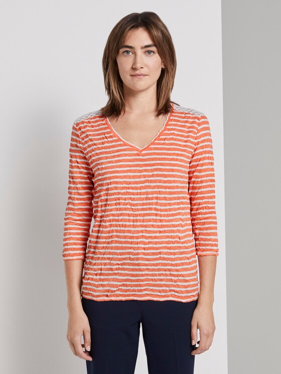Gestreiftes T-Shirt - Frauen - melon offwhite stripe Gestreiftes T-Shirt - Frauen - melon offwhite stripe - 1 - TOM TAILOR
