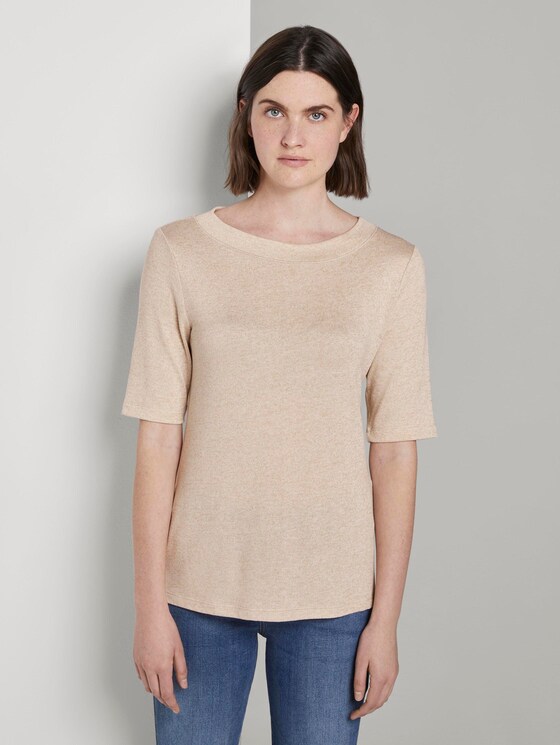 Meliertes T-Shirt - Frauen - Alabaster Beige Mélange Meliertes T-Shirt - Frauen - Alabaster Beige Mélange - 1 - TOM TAILOR