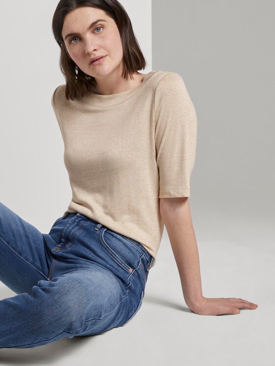 Meliertes T-Shirt - Frauen - Alabaster Beige Mélange Meliertes T-Shirt - Frauen - Alabaster Beige Mélange - 5 - TOM TAILOR