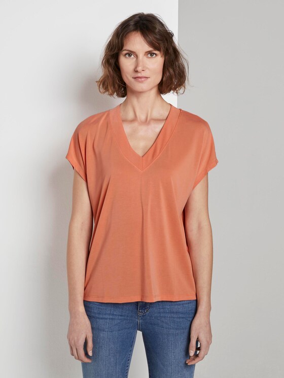 T-Shirt mit V-Ausschnitt - Frauen - fruity melon orange T-Shirt mit V-Ausschnitt - Frauen - fruity melon orange - 1 - TOM TAILOR